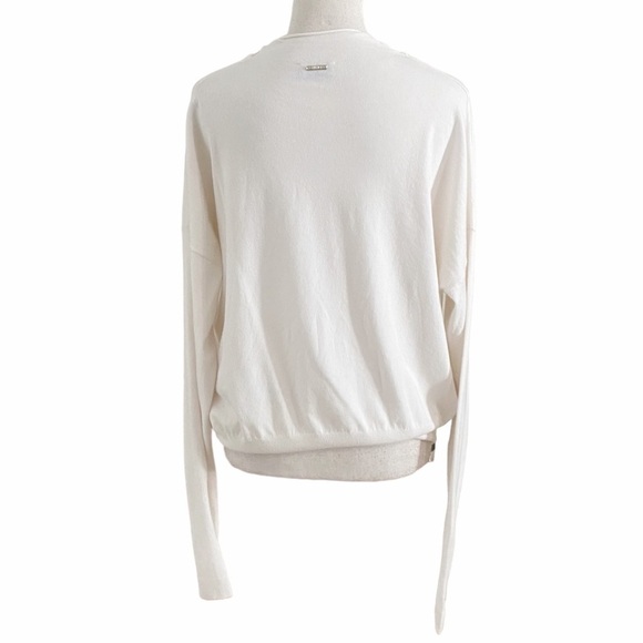 LIU JO MILANO IVORY WHITE CHIFFON TIE NECK V-NECK KNIT SWEATER - Picture 3 of 10